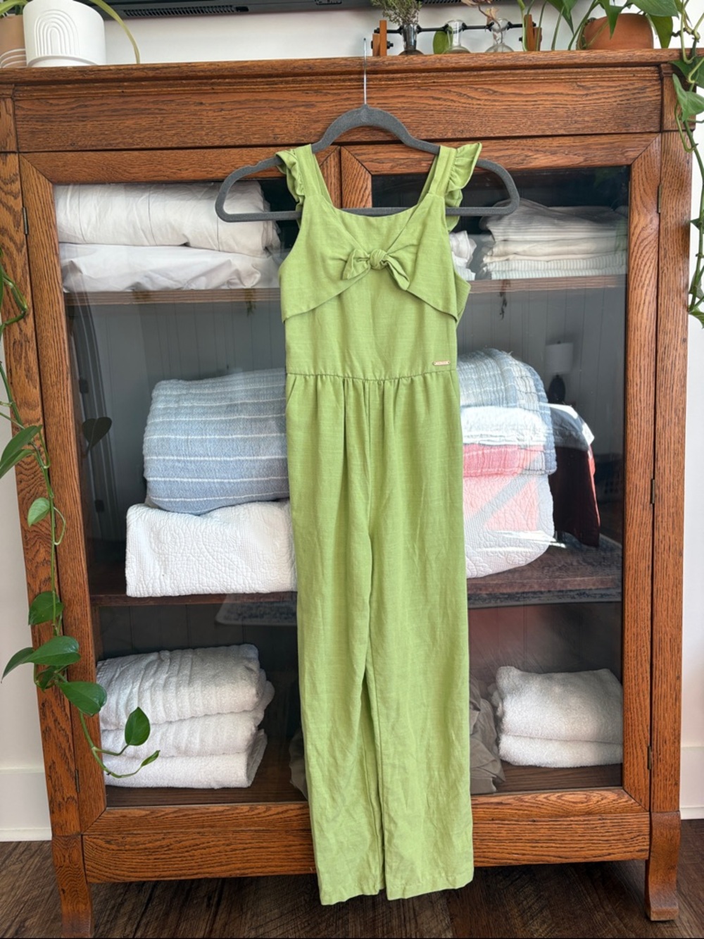 Tahari Girls' Light Green Jumpsuit with Bow Detail